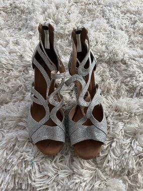 Glitter Silver Strappy High-Heel Sandals